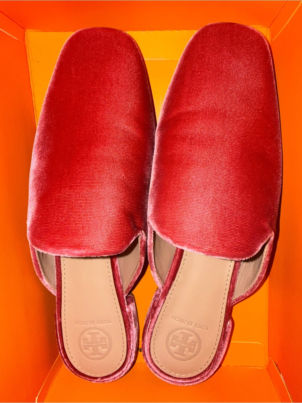Tory Burch Pink Velvet Slip-On Mules
